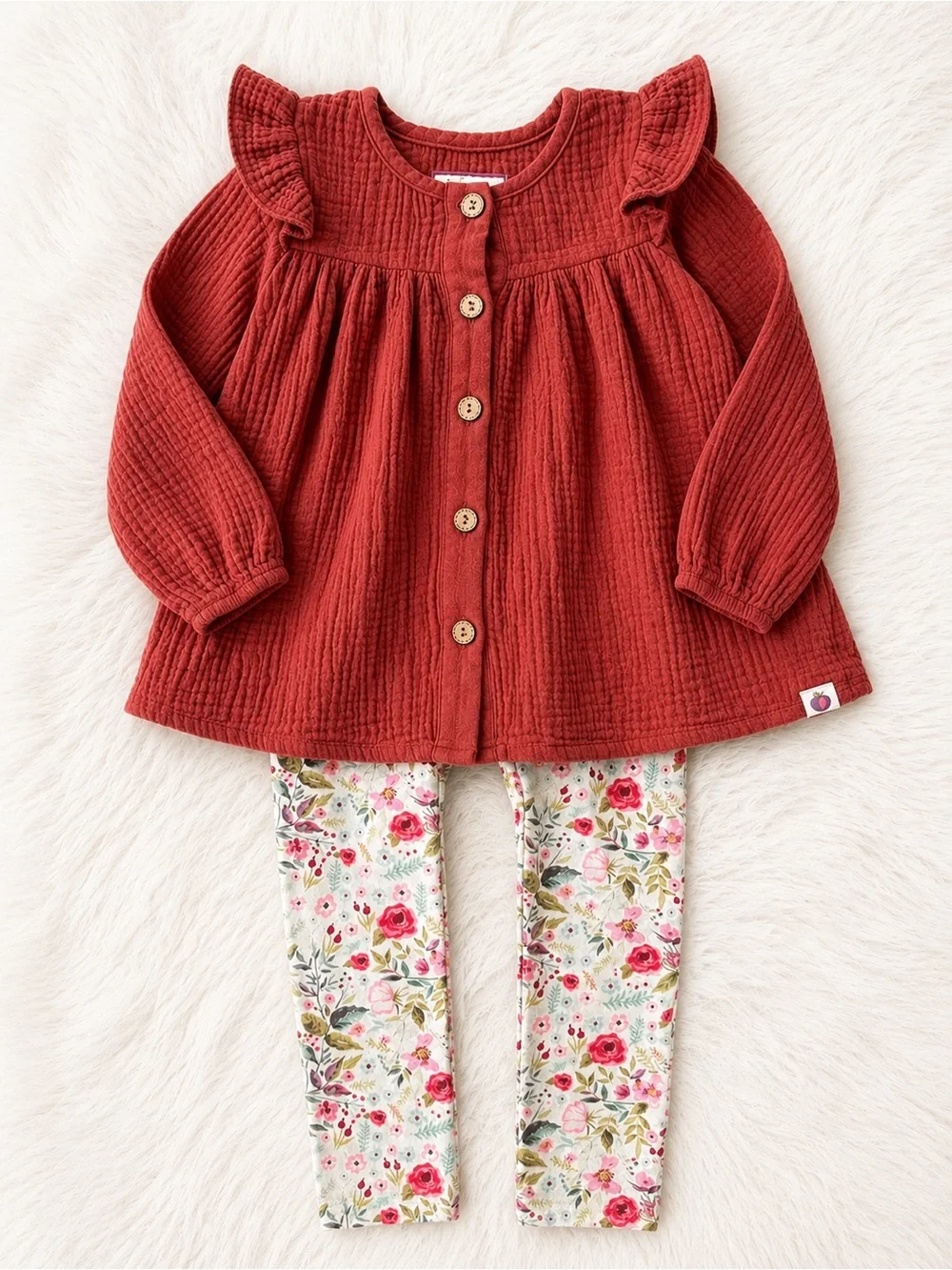 Cheeky Plum 2-Piece Floral Legging Set | Size 5T | Rust Gauze Tunic |